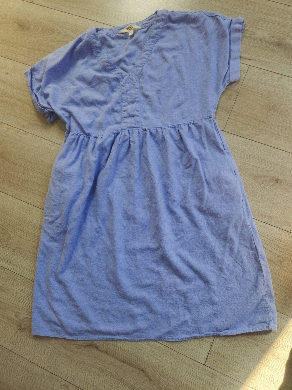 Briggs New York Blue V-Neck Babydoll Linen Blend Summer Dress Small🔥